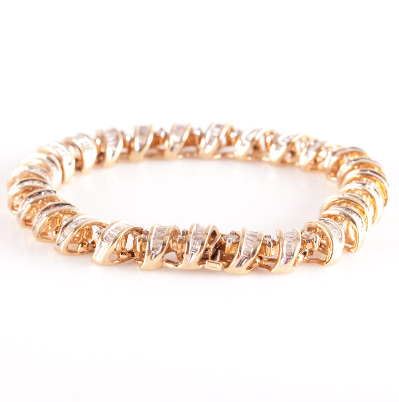 14k Yellow Gold Round Baguette Diamond Bracelet 5.535ctw 25.5g 7.25" Length