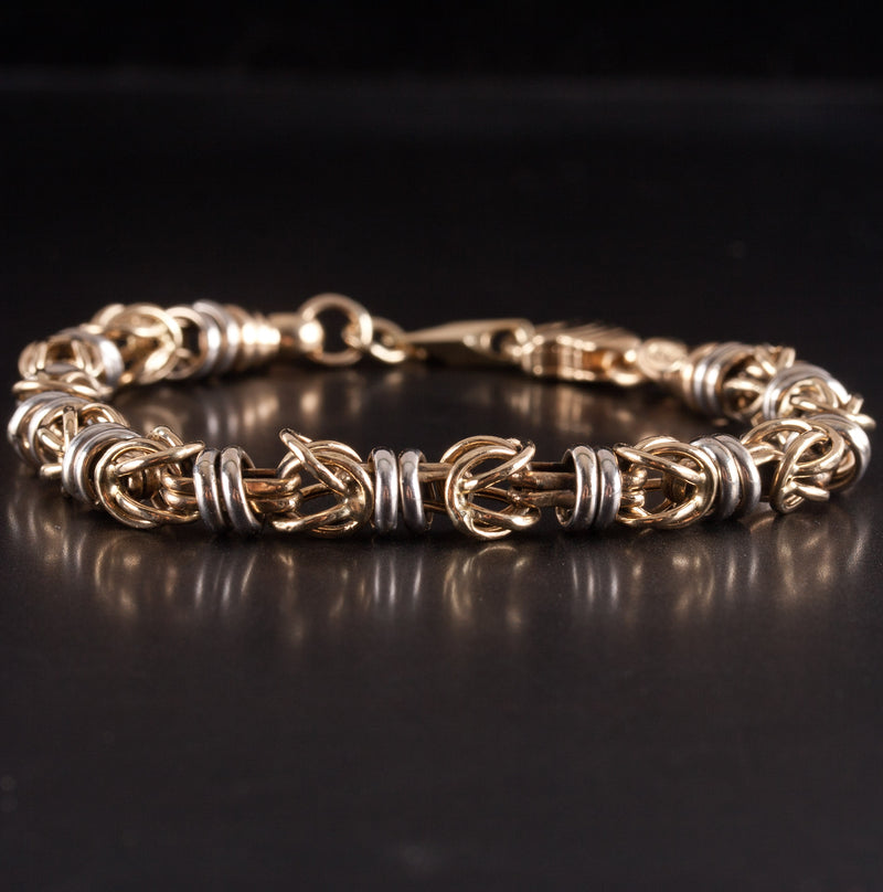 14k Yellow White Gold Two-Tone Round Link Style Bracelet 11.75g 7.75" Length