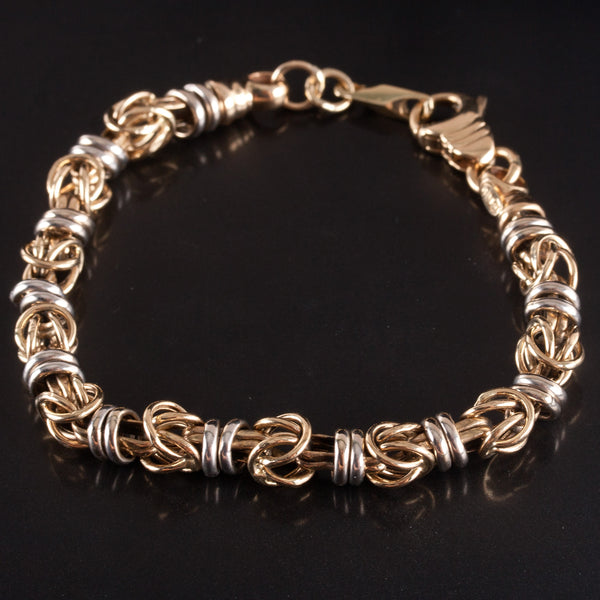 14k Yellow White Gold Two-Tone Round Link Style Bracelet 11.75g 7.75" Length