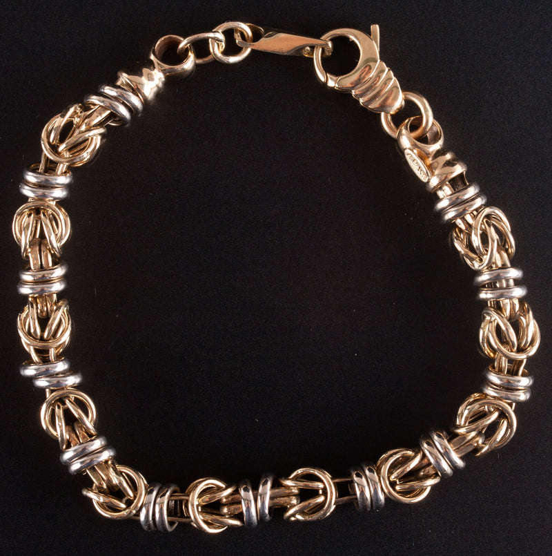 14k Yellow White Gold Two-Tone Round Link Style Bracelet 11.75g 7.75" Length