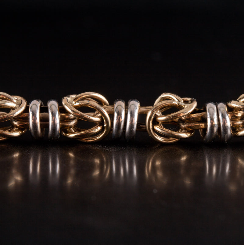 14k Yellow White Gold Two-Tone Round Link Style Bracelet 11.75g 7.75" Length