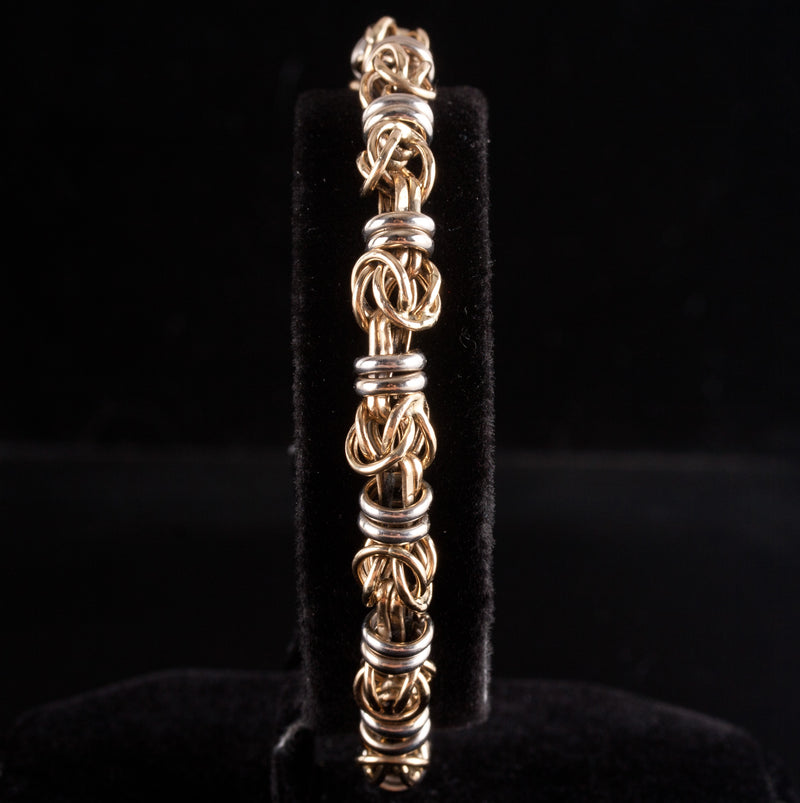 14k Yellow White Gold Two-Tone Round Link Style Bracelet 11.75g 7.75" Length