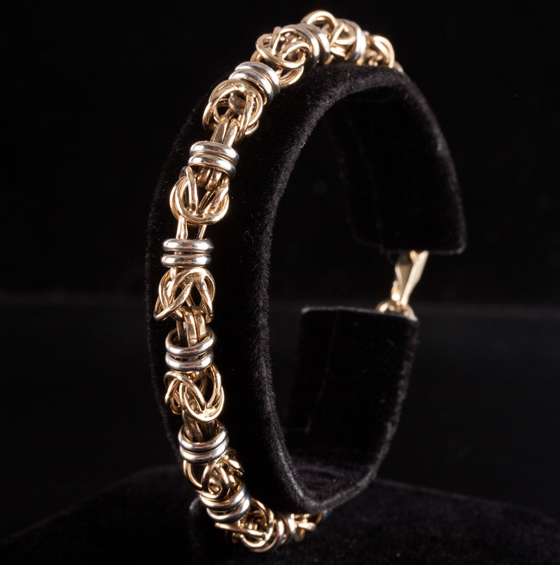 14k Yellow White Gold Two-Tone Round Link Style Bracelet 11.75g 7.75" Length