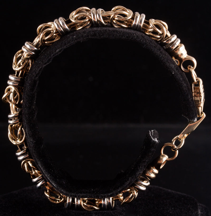 14k Yellow White Gold Two-Tone Round Link Style Bracelet 11.75g 7.75" Length
