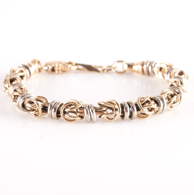 14k Yellow White Gold Two-Tone Round Link Style Bracelet 11.75g 7.75" Length