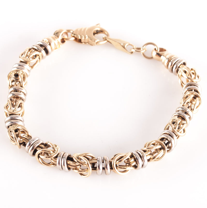 14k Yellow White Gold Two-Tone Round Link Style Bracelet 11.75g 7.75" Length