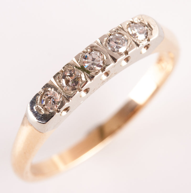 14k Yellow White Gold Round G - H SI1  Diamond Wedding Anniversary Ring .15ctw