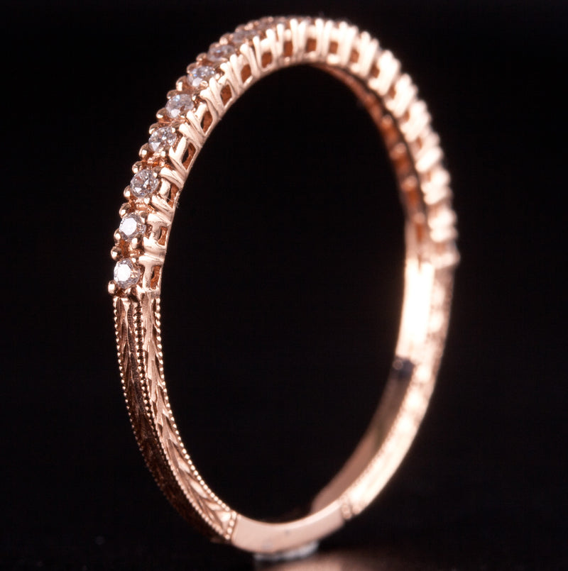 14k Rose Gold Round G - H SI1 Diamond Etched Style Wedding Ring .095ctw .95g
