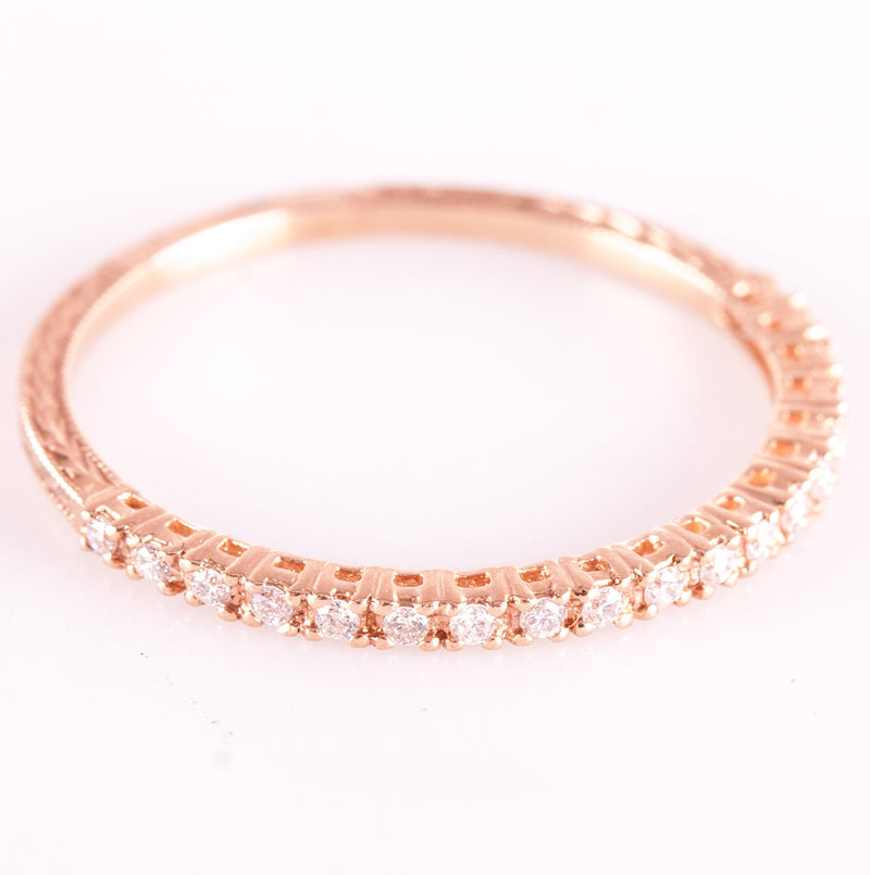14k Rose Gold Round G - H SI1 Diamond Etched Style Wedding Ring .095ctw .95g