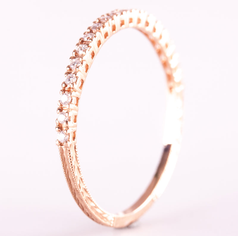 14k Rose Gold Round G - H SI1 Diamond Etched Style Wedding Ring .095ctw .95g