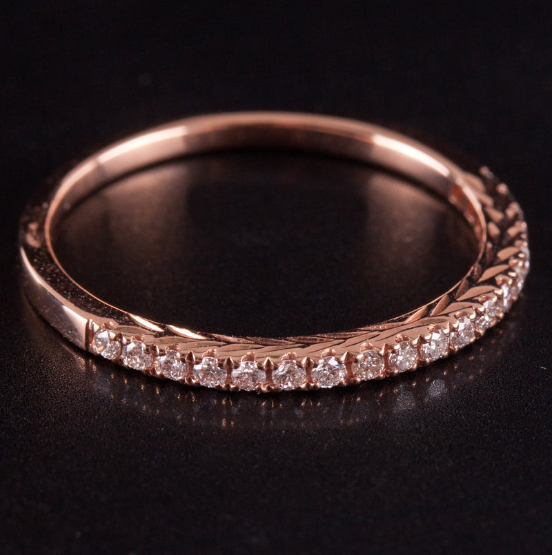 14k Rose Gold Round G - H SI1 Diamond Etched Style Wedding Ring .19ctw 1.44g