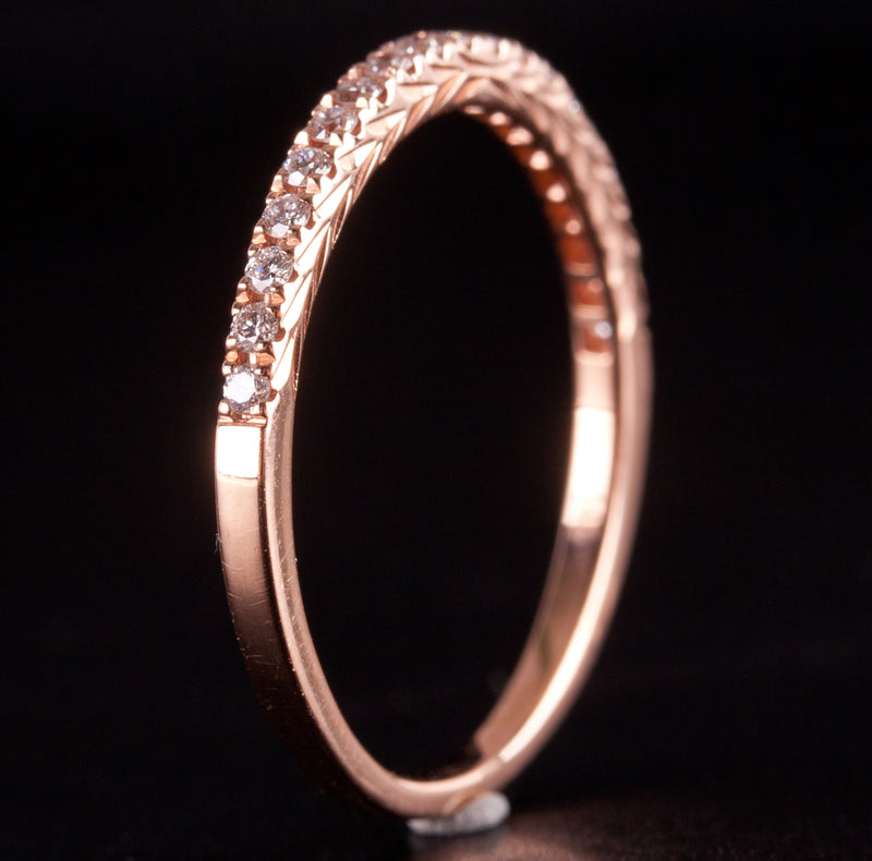 14k Rose Gold Round G - H SI1 Diamond Etched Style Wedding Ring .19ctw 1.44g