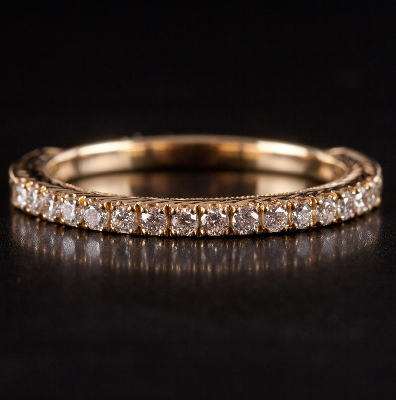 14k Yellow Gold Round G - H SI1 - SI2 Diamond Etched Wedding Ring .24ctw 2.6g