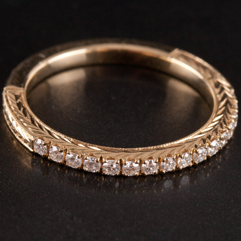 14k Yellow Gold Round G - H SI1 - SI2 Diamond Etched Wedding Ring .24ctw 2.6g