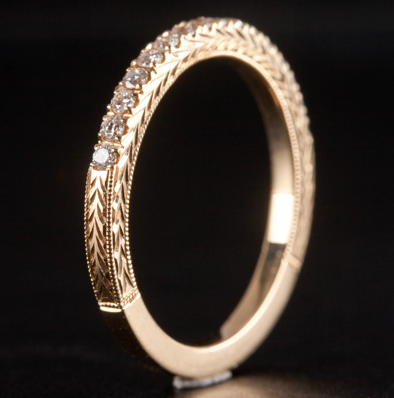 14k Yellow Gold Round G - H SI1 - SI2 Diamond Etched Wedding Ring .24ctw 2.6g