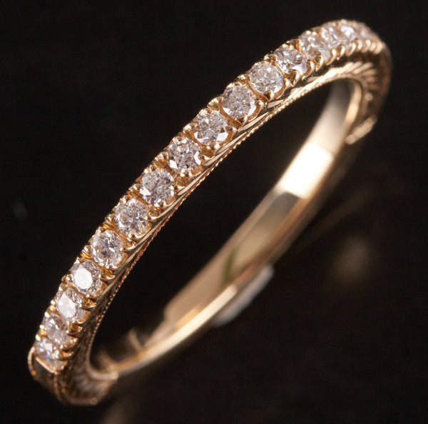 14k Yellow Gold Round G - H SI1 - SI2 Diamond Etched Wedding Ring .24ctw 2.6g