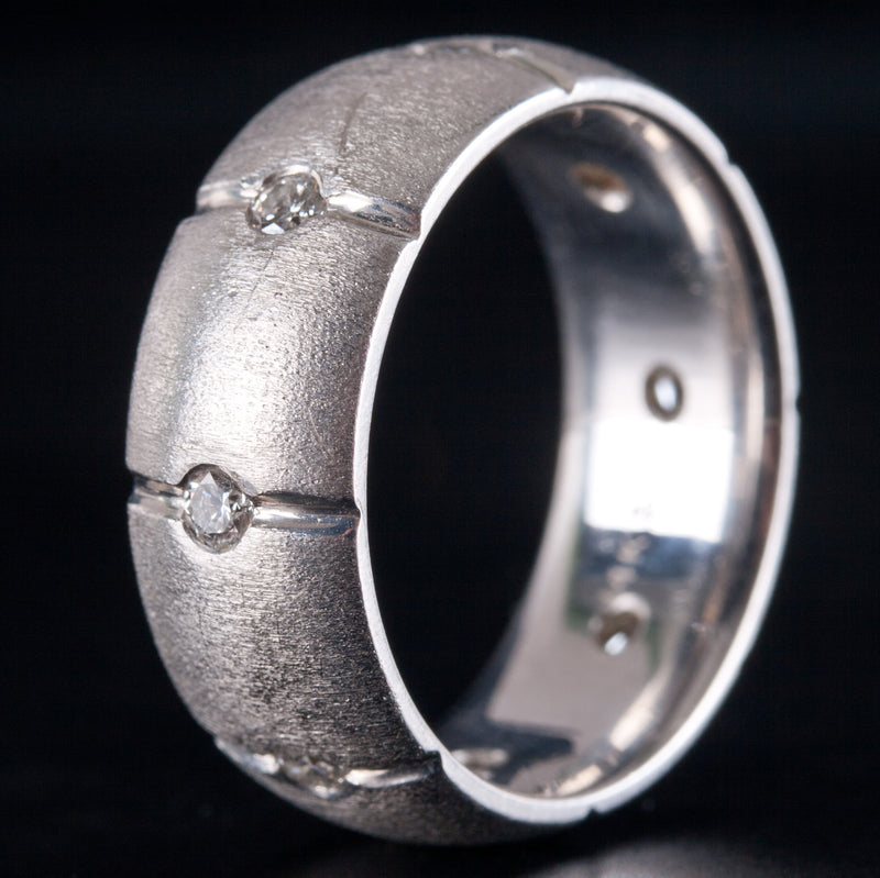 14k White Gold Round G SI1 Diamond Wide Style Wedding Band Ring .32ctw 11.2g