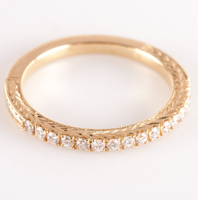 14k Yellow Gold Round G - H SI1 - SI2 Diamond Etched Wedding Ring .24ctw 2.6g