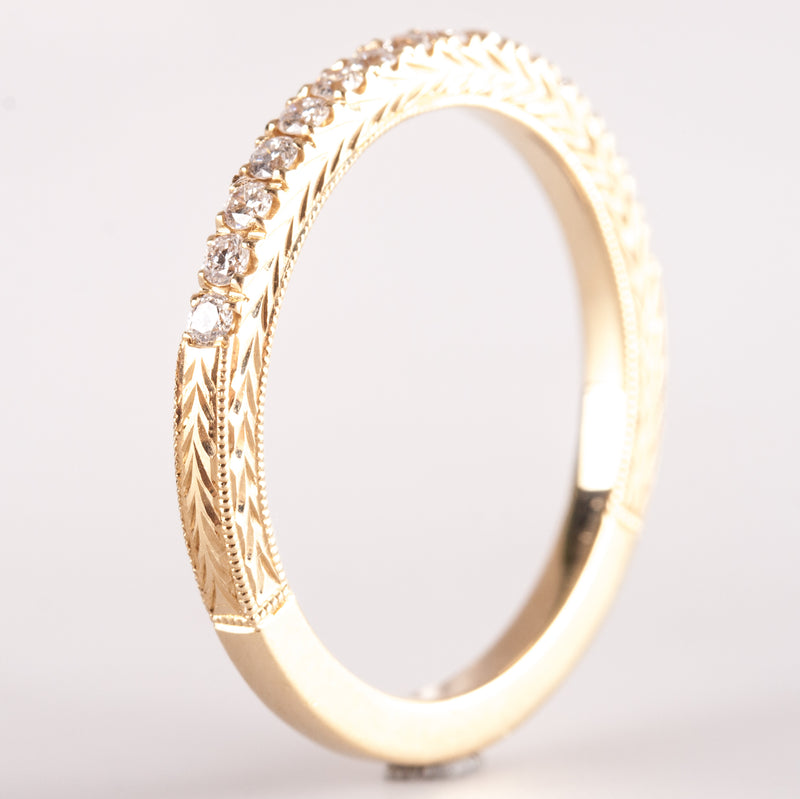 14k Yellow Gold Round G - H SI1 - SI2 Diamond Etched Wedding Ring .24ctw 2.6g