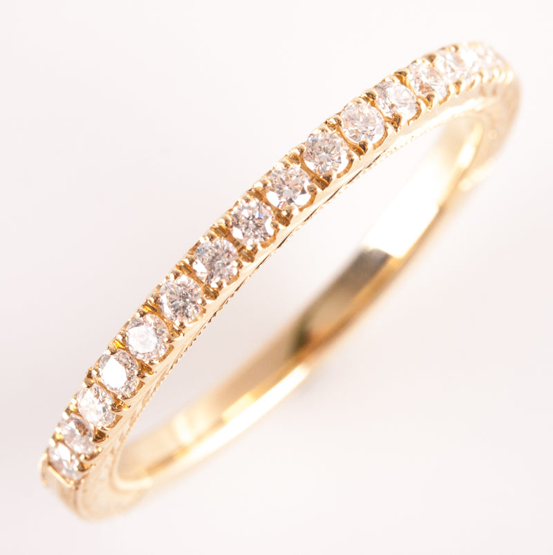 14k Yellow Gold Round G - H SI1 - SI2 Diamond Etched Wedding Ring .24ctw 2.6g