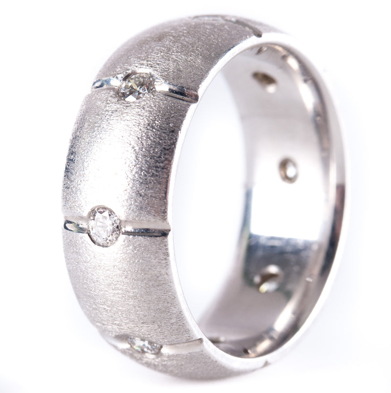 14k White Gold Round G SI1 Diamond Wide Style Wedding Band Ring .32ctw 11.2g