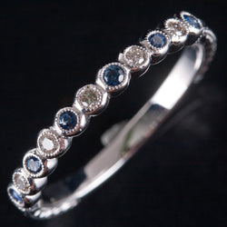 14k White Gold Cornflower Blue Sapphire & Diamond Etched Style Ring .37ctw 2.05g