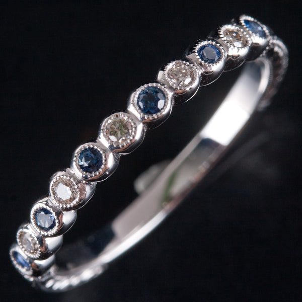 14k White Gold Cornflower Blue Sapphire & Diamond Etched Style Ring .37ctw 2.05g