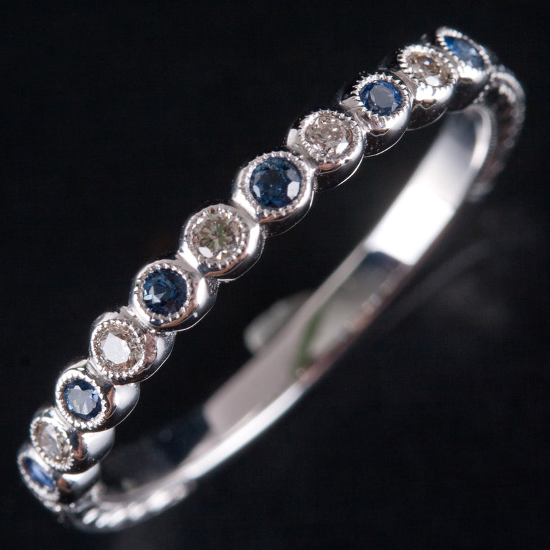 14k White Gold Cornflower Blue Sapphire & Diamond Etched Style Ring .37ctw 2.05g