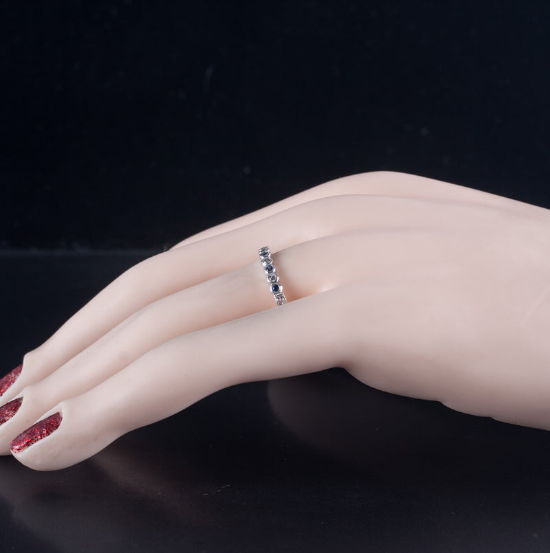 14k White Gold Cornflower Blue Sapphire & Diamond Etched Style Ring .37ctw 2.05g