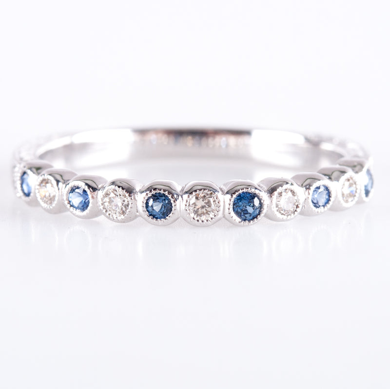 14k White Gold Cornflower Blue Sapphire & Diamond Etched Style Ring .37ctw 2.05g