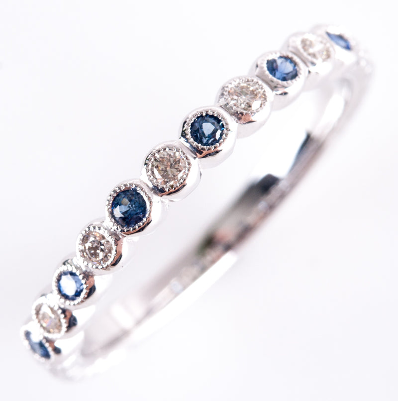 14k White Gold Cornflower Blue Sapphire & Diamond Etched Style Ring .37ctw 2.05g