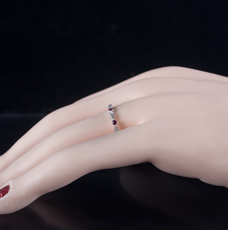 14k White Gold AA Ruby & G SI1 Diamond Etched Style Ring .15ctw 1.82g