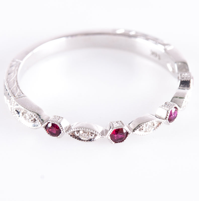 14k White Gold AA Ruby & G SI1 Diamond Etched Style Ring .15ctw 1.82g