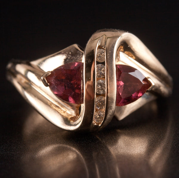 14k Yellow Gold Trillion Pink Tourmaline Diamond Cocktail Ring .85ctw 4.82g