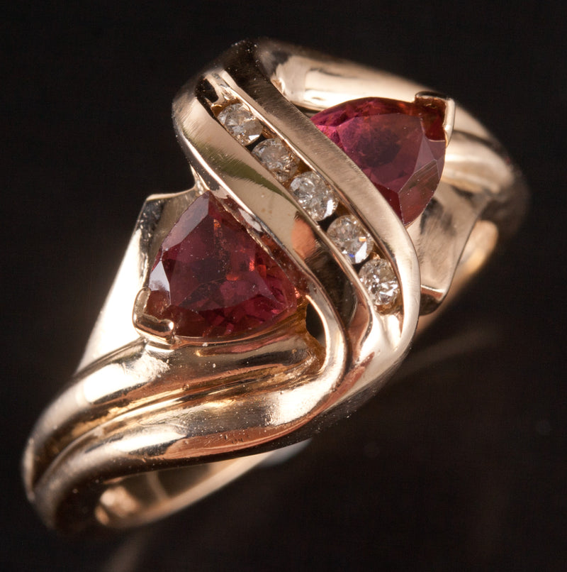 14k Yellow Gold Trillion Pink Tourmaline Diamond Cocktail Ring .85ctw 4.82g