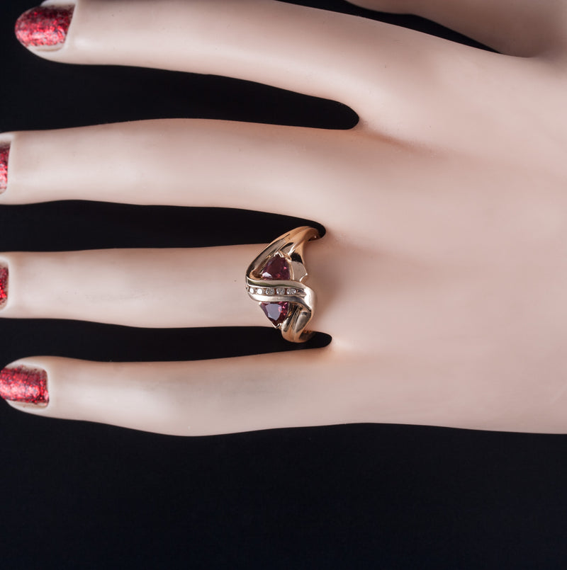 14k Yellow Gold Trillion Pink Tourmaline Diamond Cocktail Ring .85ctw 4.82g