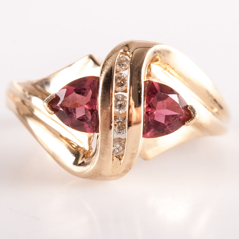 14k Yellow Gold Trillion Pink Tourmaline Diamond Cocktail Ring .85ctw 4.82g