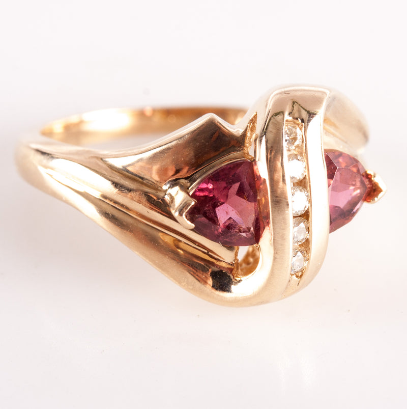 14k Yellow Gold Trillion Pink Tourmaline Diamond Cocktail Ring .85ctw 4.82g