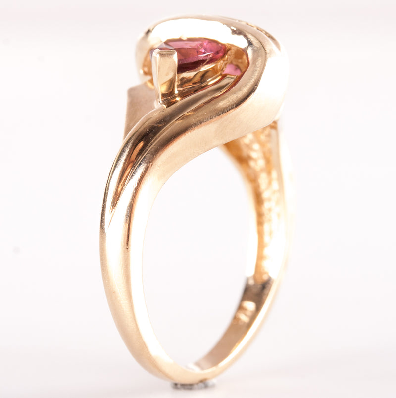 14k Yellow Gold Trillion Pink Tourmaline Diamond Cocktail Ring .85ctw 4.82g