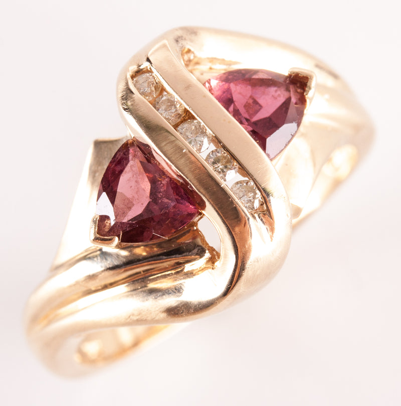 14k Yellow Gold Trillion Pink Tourmaline Diamond Cocktail Ring .85ctw 4.82g