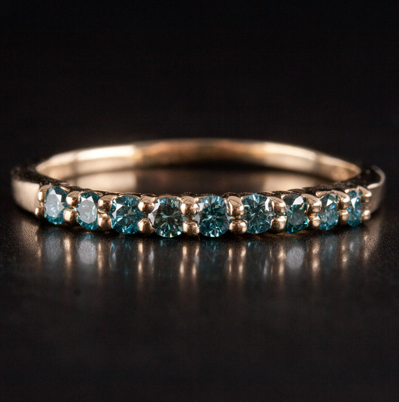 14k Yellow Gold Round Blue Diamond Wedding Anniversary Ring .36ctw 1.92g