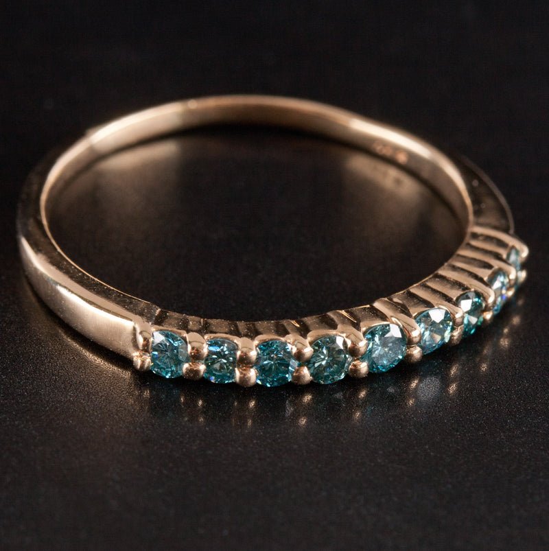 14k Yellow Gold Round Blue Diamond Wedding Anniversary Ring .36ctw 1.92g