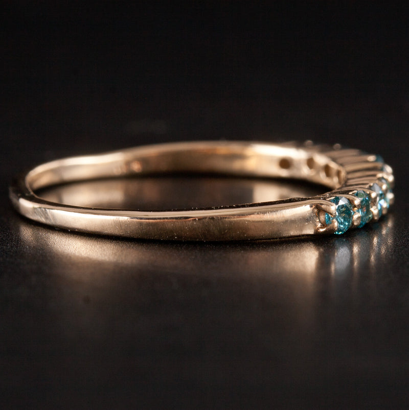 14k Yellow Gold Round Blue Diamond Wedding Anniversary Ring .36ctw 1.92g