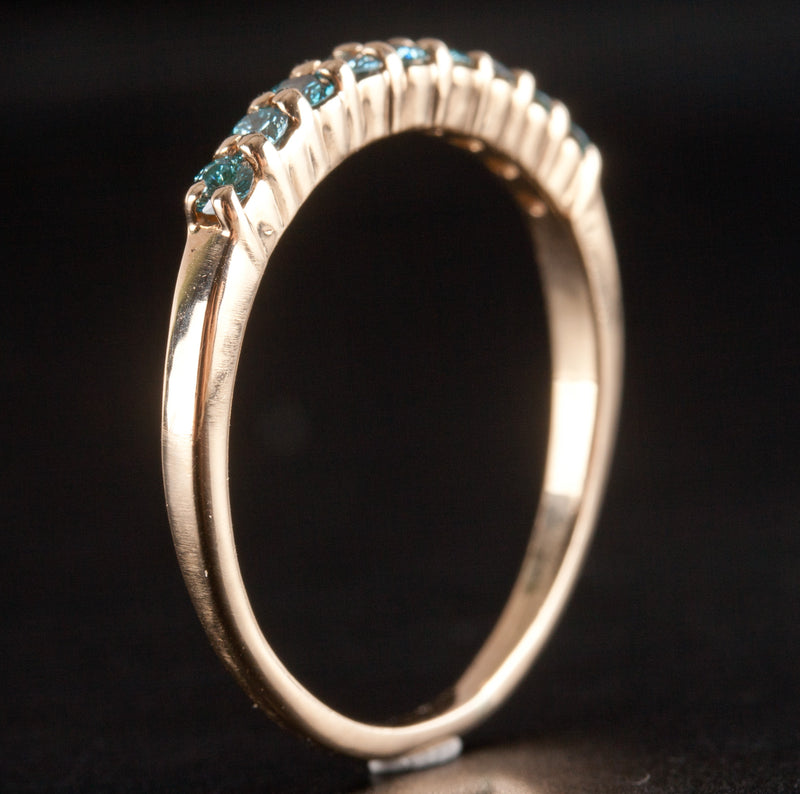 14k Yellow Gold Round Blue Diamond Wedding Anniversary Ring .36ctw 1.92g
