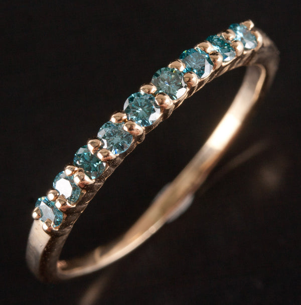 14k Yellow Gold Round Blue Diamond Wedding Anniversary Ring .36ctw 1.92g
