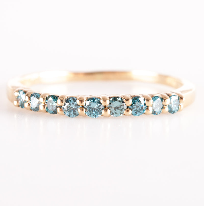 14k Yellow Gold Round Blue Diamond Wedding Anniversary Ring .36ctw 1.92g