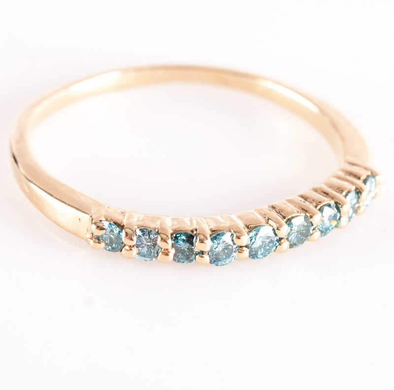 14k Yellow Gold Round Blue Diamond Wedding Anniversary Ring .36ctw 1.92g