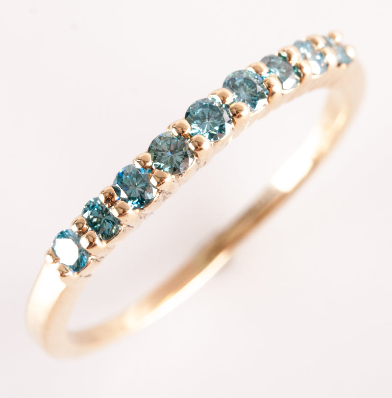 14k Yellow Gold Round Blue Diamond Wedding Anniversary Ring .36ctw 1.92g