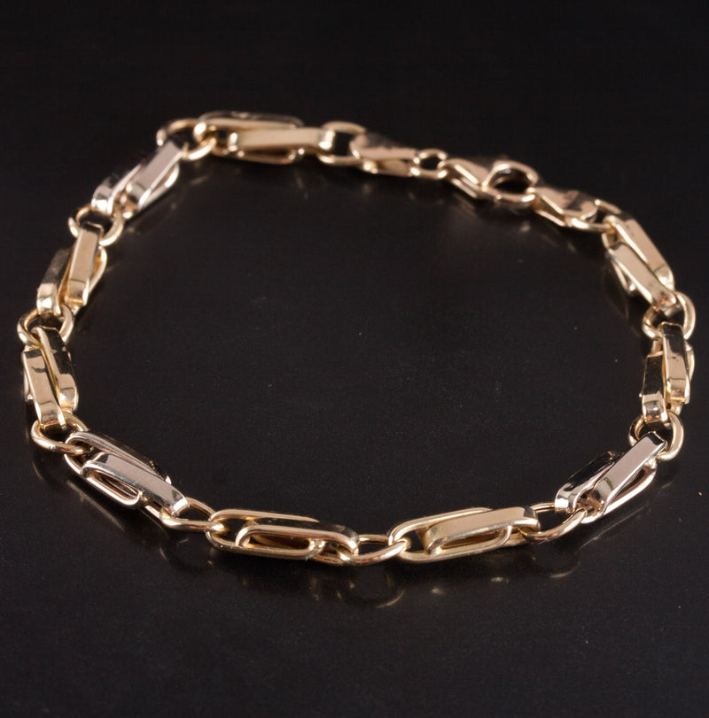 14k Yellow White Gold Two-Tone Link Bracelet 5.55g 7.25" Length 4.3mm Width