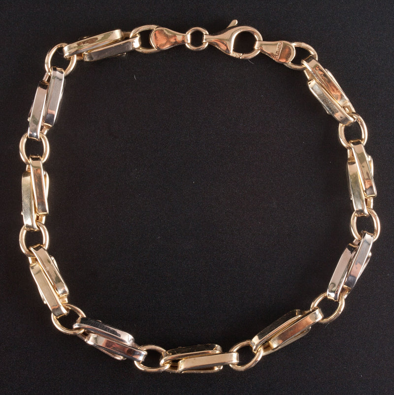 14k Yellow White Gold Two-Tone Link Bracelet 5.55g 7.25" Length 4.3mm Width
